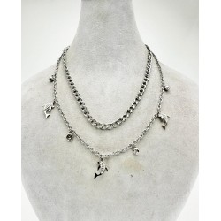 Gümüş İkili Yunus Detaylı Kolye